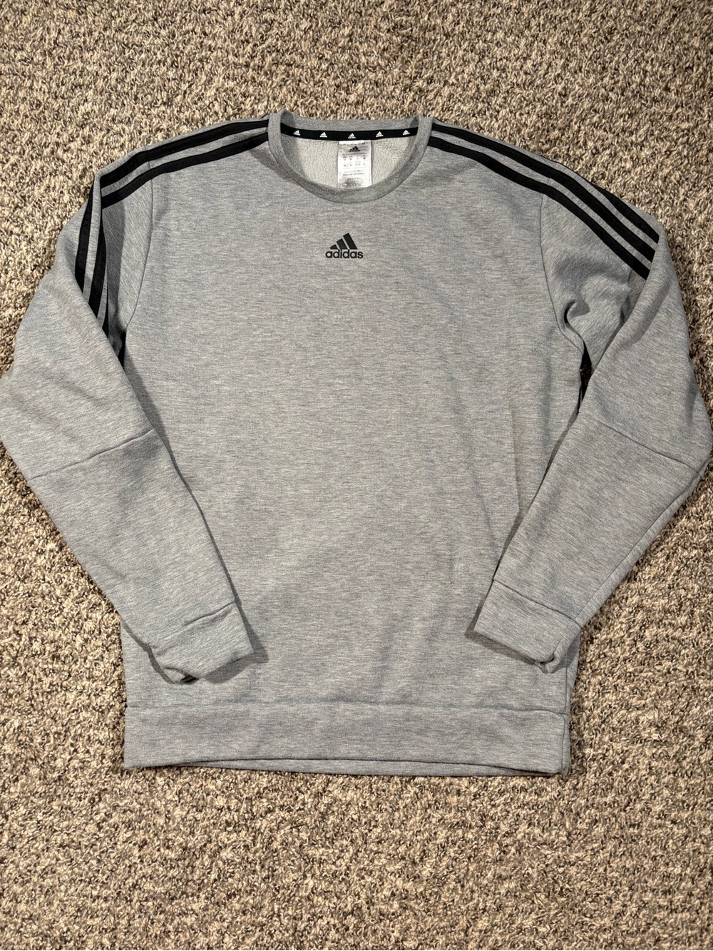 adidas Gray Crewneck Sweatshirt with Black Shoulder Stripes